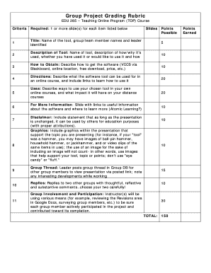 Group Project Grading Rubric  Form