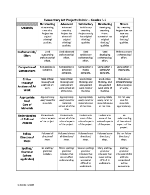 Printable Art Rubric  Form