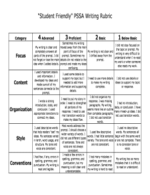 Student Friendly Pssa Writing Rubric Form