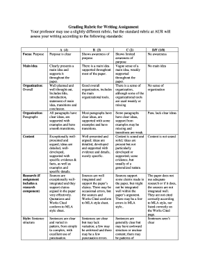 grading criteria for writing assignments