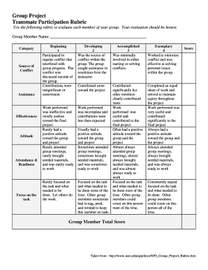 Group Participation Rubric  Form