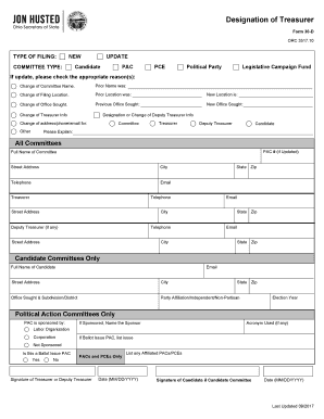  Designation of Treasurer Form 30 D Ohio 2017