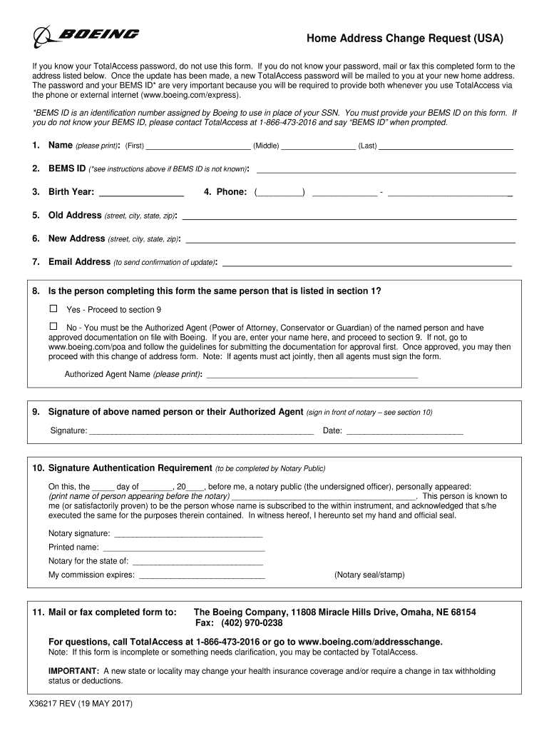  Boeing Change of Address Form 2017-2024