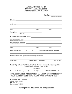 African Lodge 459 Membership Application  Form