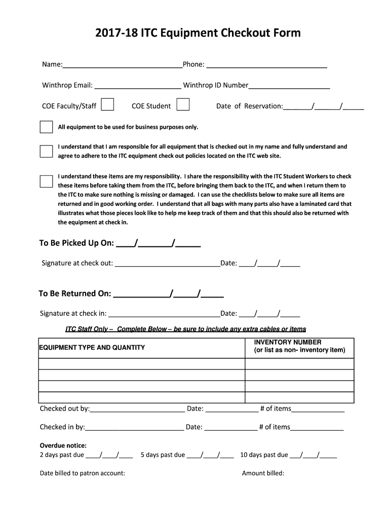 Get and Sign Equipment Checkout Form 2017
