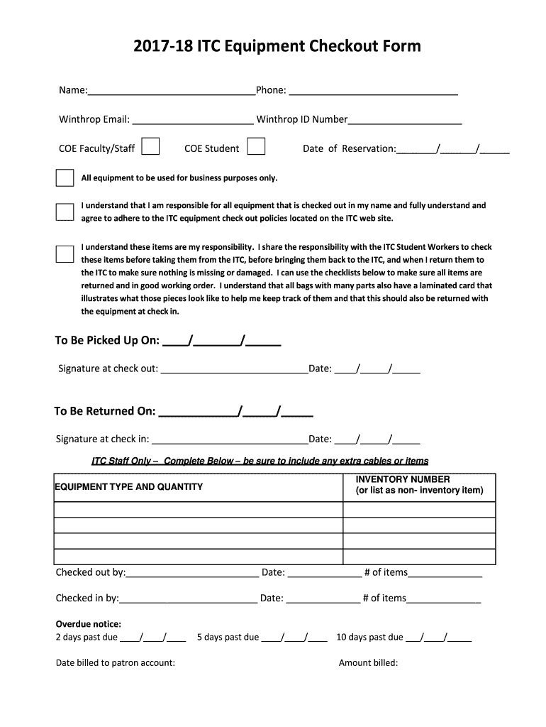  Equipment Checkout Form 2017