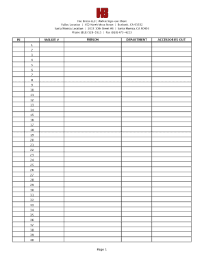 Walkie Sign Out Sheet  Form