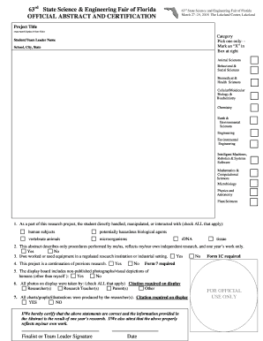 63rd State Science &amp; Engineering Fair of Florida  Form