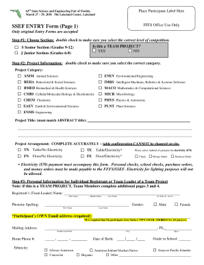 63rd State Science and Engineering Fair of Florida  Form