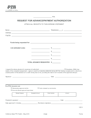 Advance Payment Form Template