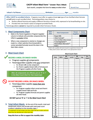 CACFP Infant Meal Form Greater Than 3 Meals