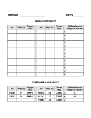 BIOMEDICAL WASTE 30 DAY LOG  Form