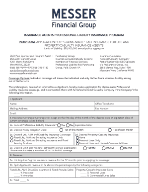 INDIVIDUAL APPLICATION for &quot;CLAIMS MADE&quot; E&amp;O INSURANCE for LIFE and  Form