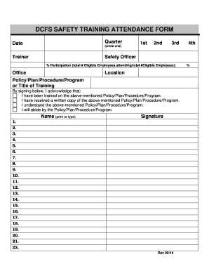 DCFS SAFETY TRAINING ATTENDANCE FORM