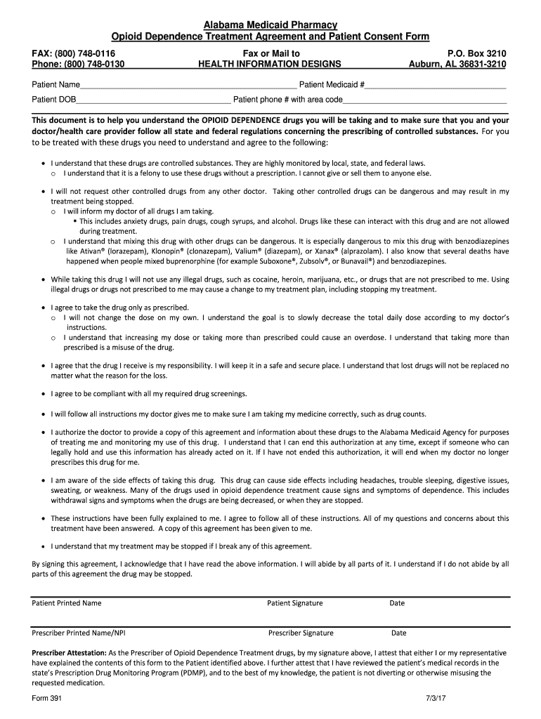 Opioid Dependence Treatment Agreement and Patient Consent Form