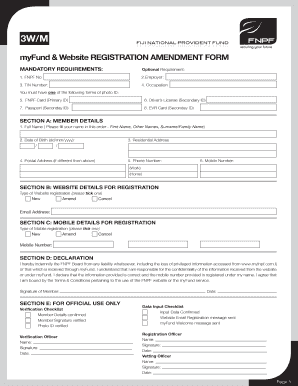 Myfund &amp; Website REGISTRATION AMENDMENT FORM