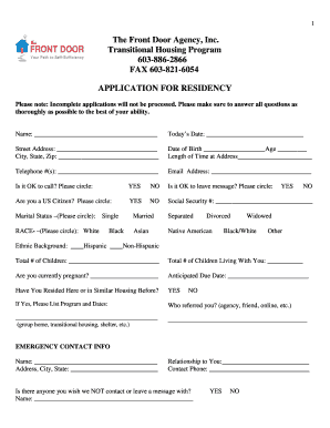 Transitional Housing Program Template  Form