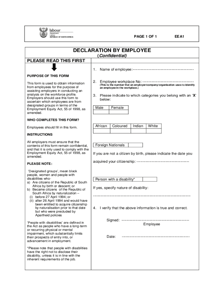 DECLARATION by EMPLOYEE Confidential PLEASE READ THIS FIRST  Form