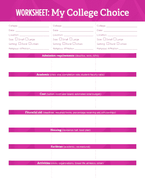 WORKSHEET My College Choice  Form