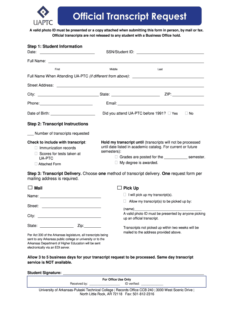 Official Transcript Form