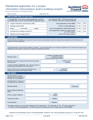  Auckland Council Building Consent Application 2016