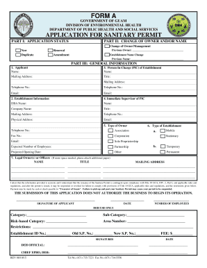 APPLICATION for SANITARY PERMIT  Form