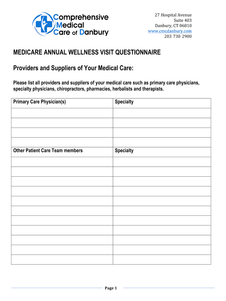 Screening Tests for Annual Medicare Wellness Visit  Form