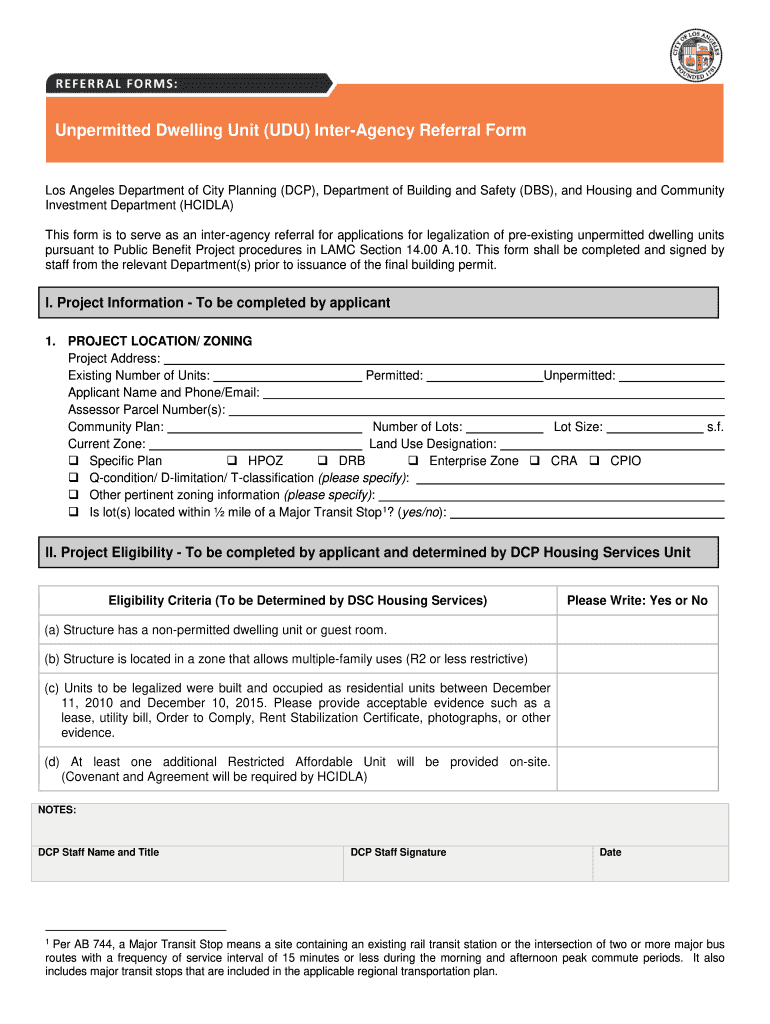 Get and Sign Unpermitted Dwelling Unit UDU Inter Agency Referral Form 2017-2022