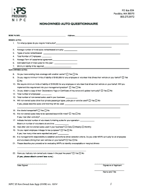 NON OWNED AUTO QUESTIONNAIRE  Form