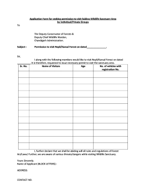 Sukhna Wildlife Sanctuary Permit  Form