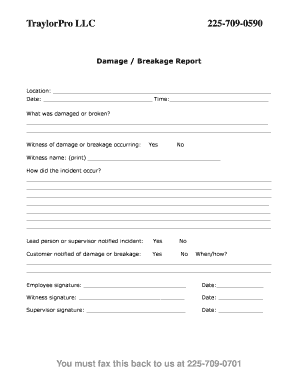 Breakage Report  Form