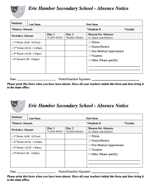 Eric Hamber Absence Form