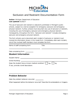  Restraint Documentation Form 2017