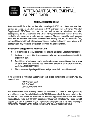 Attendant Supplemental Clipper Card  Form