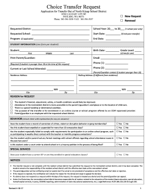 Application for Transfer Out of North Kitsap School District  Form