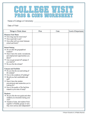 College Visit Worksheet PDF  Form