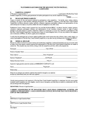 WAIVERRELEASE FORM for the RED ZONE YOUTH FOOTBALL