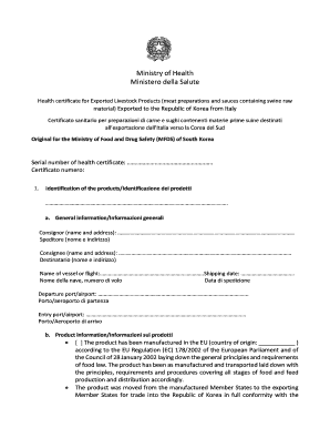 Health Certificate for Exported Livestock Products Meat Preparations and Sauces Containing Swine Raw  Form