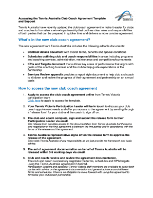 Accessing the Tennis Australia Club Coach Agreement Template  Form