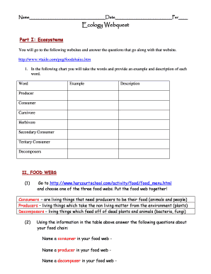 Ecology Webquest  Form