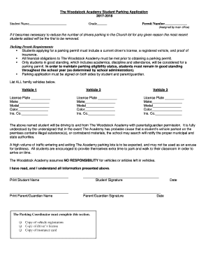 The Woodstock Academy Student Parking Application  Form