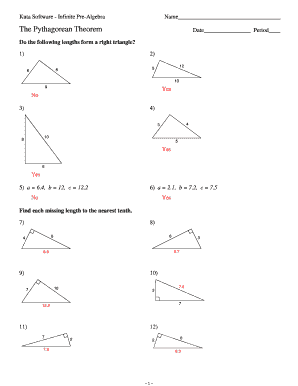 Pythagorean Theorem Assignment Answer Key  Form