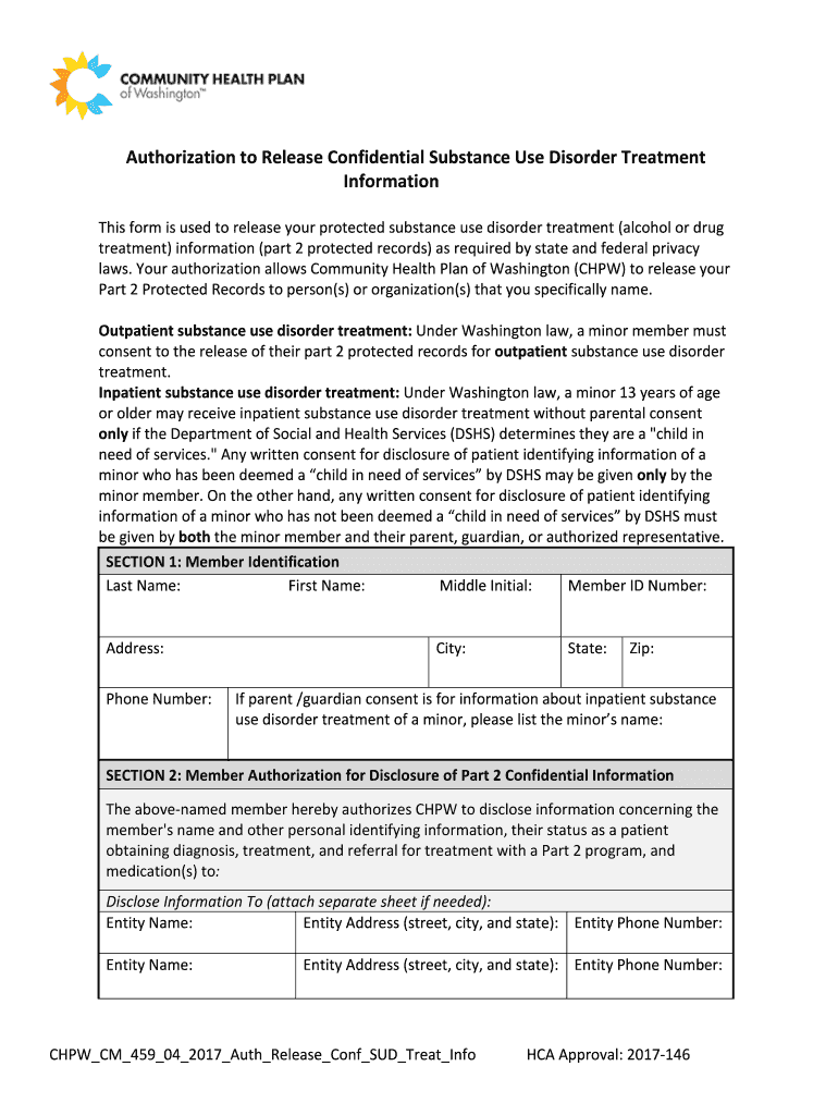  Authorization to Release Confidential Substance Use Disorder Treatment 2017