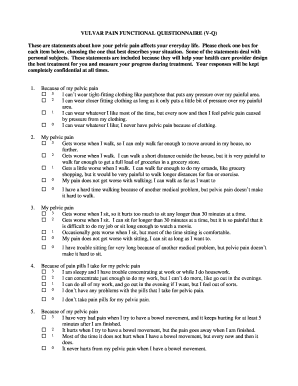 Vulvar Pain Functional Questionnaire Scoring  Form