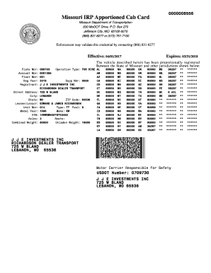 Where to Find Irp Number on Cab Card  Form