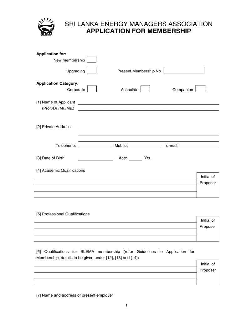 SRI LANKA ENERGY MANAGERS ASSOCIATION  Form