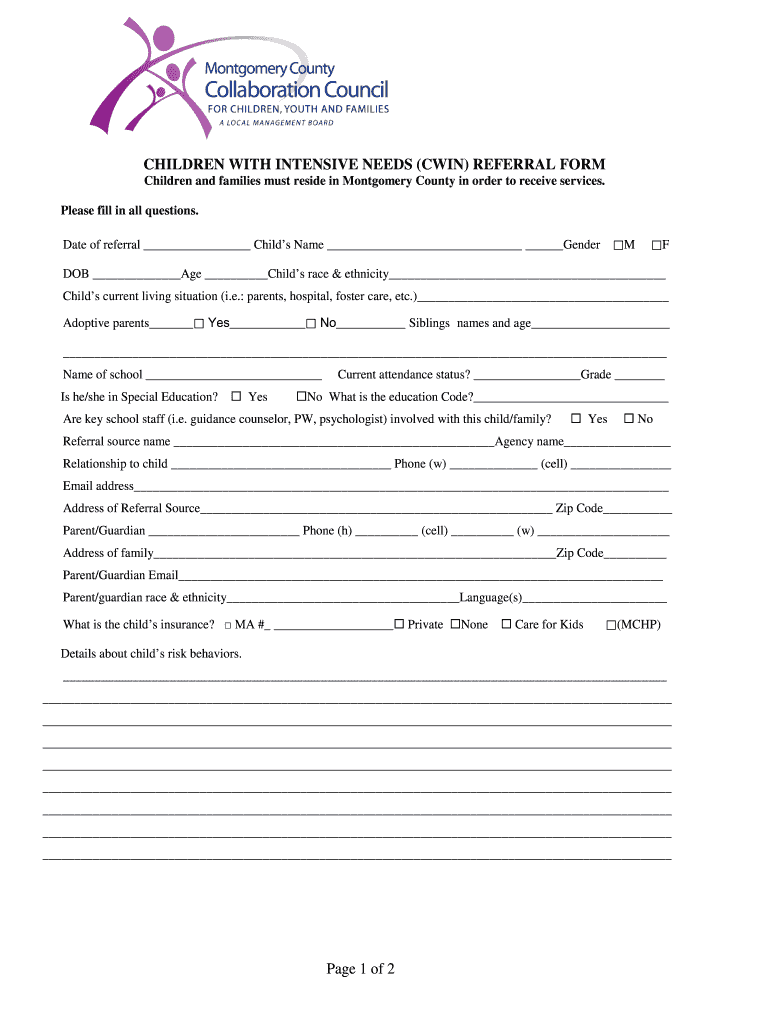 Cwin Montgomery County Md  Form