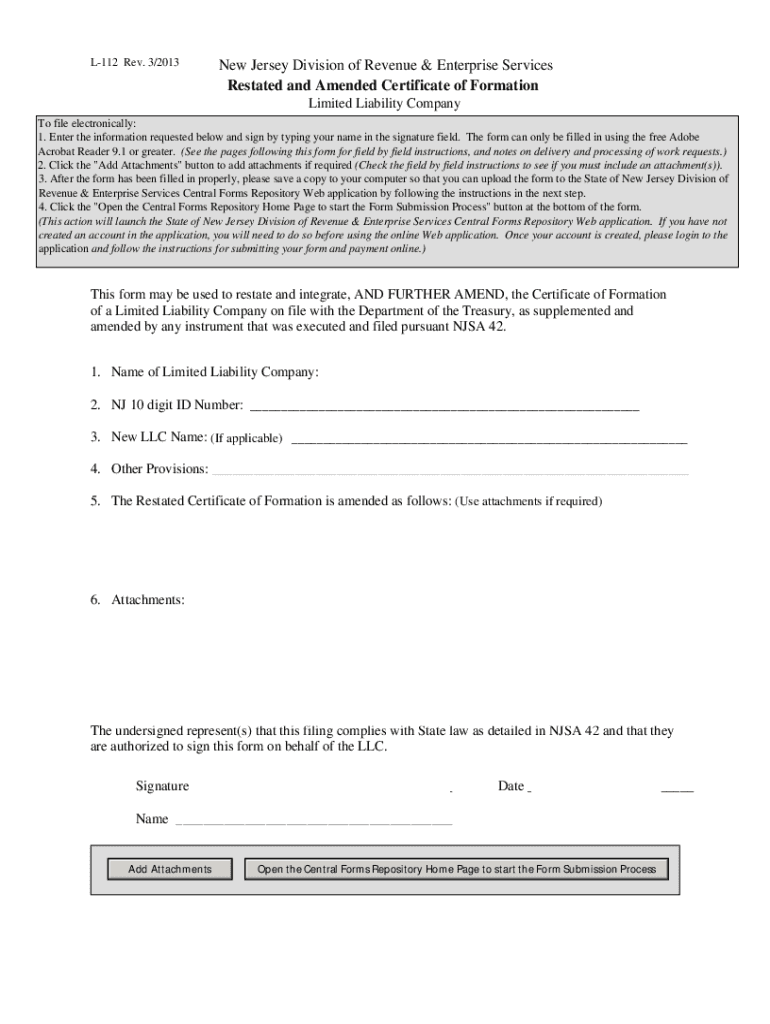  L112 Restated and Amended Certificate of Formation LLC 2013-2024