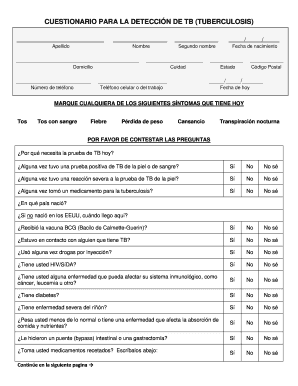 CUESTIONARIO PARA LA DETECCIN DE TB TUBERCULOSIS  Form