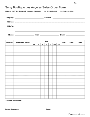 Sung Boutique Los Angeles Sales Order Form